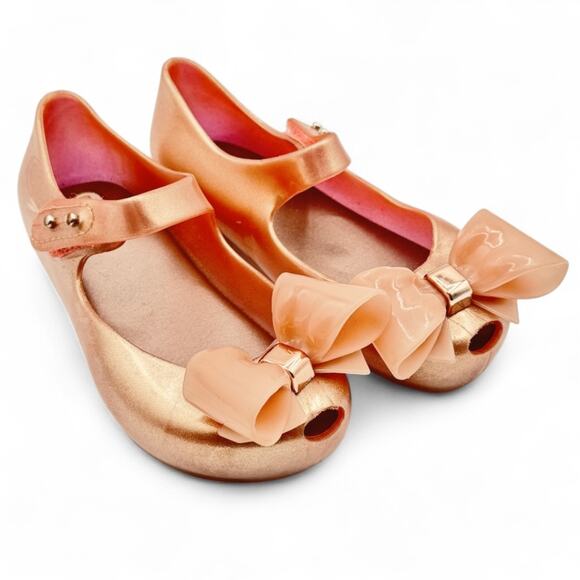 Mini Melissa Ultragirl Bow III Mary Jane Flats Girls 9 Balletcore Rose Gold Pink - Picture 1 of 5